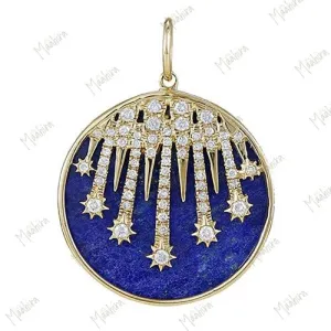 Diamond & Lapis Round Disc Pendant