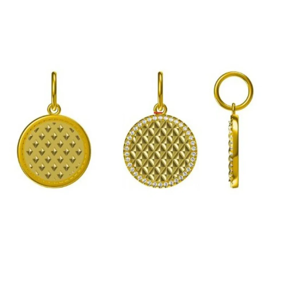 Diamond Round Textured Disc Pendant 15mm