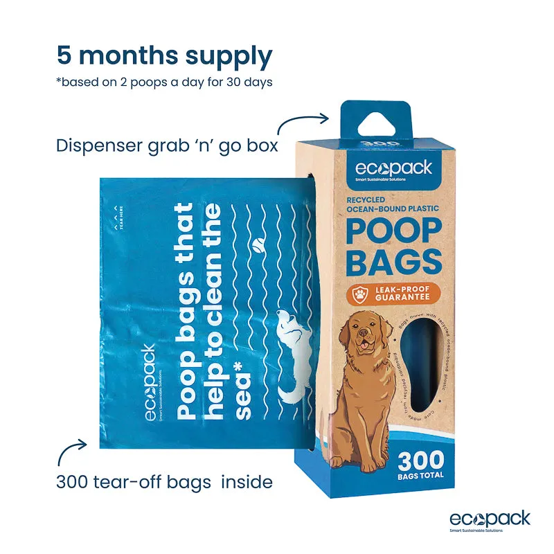 Ecopack Recycled Plastic Dog Poop Bags (Dispenser Box/300 Bags)