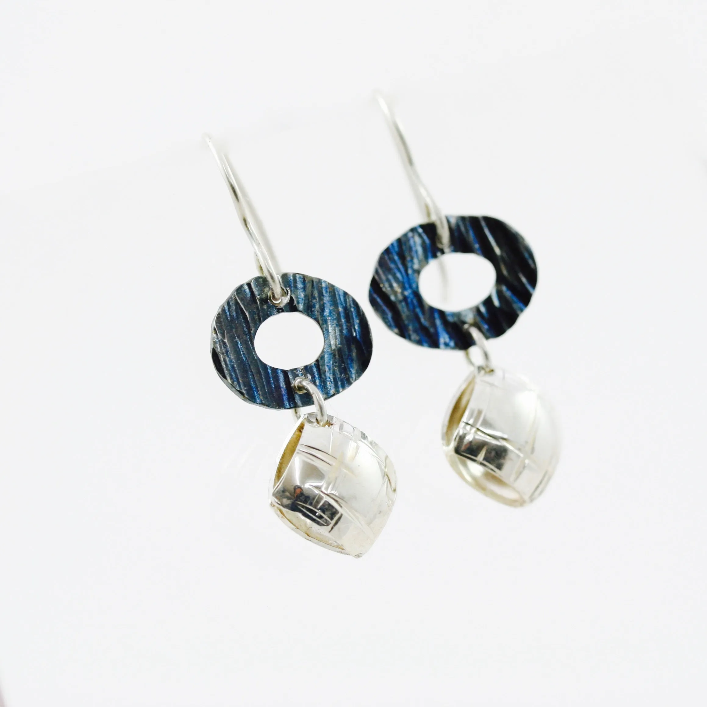 Stainless Steel Disc Earrings with Sterling Silver Squares